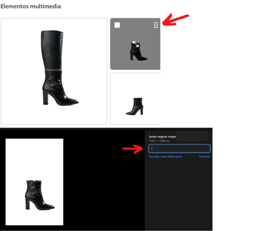 alt text productos shopify